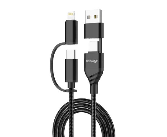 Дата кабель USB-C + USB-A to Lightning + Micro 5P + USB-C 1.0m 2.4-3A black Grand-X (PX-41B), зображення 2