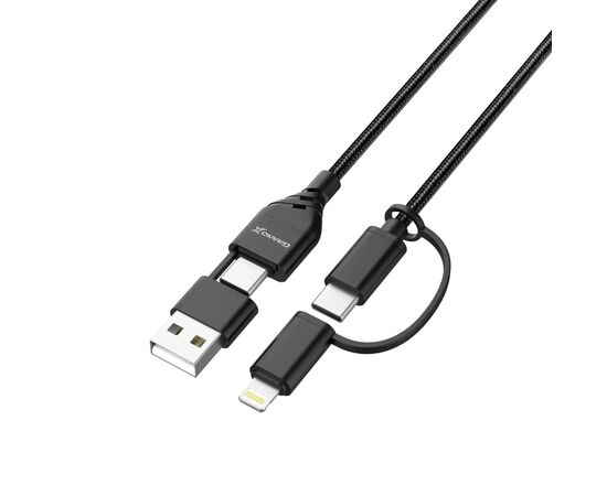 Дата кабель USB-C + USB-A to Lightning + Micro 5P + USB-C 1.0m 2.4-3A black Grand-X (PX-41B), зображення 3