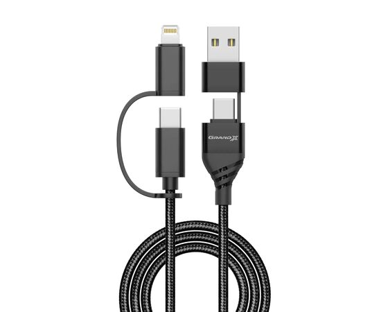 Дата кабель USB-C + USB-A to Lightning + Micro 5P + USB-C 1.0m 2.4-3A black Grand-X (PX-41B)