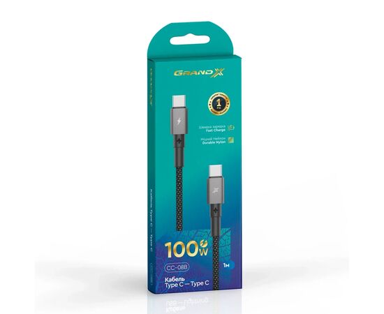 Дата кабель USB-C to USB-C 1.0m 100W black Grand-X (CC-08B), изображение 4