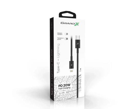 Дата кабель USB-C to Lightning 1.0m 60W black Grand-X (CL-08B), зображення 3