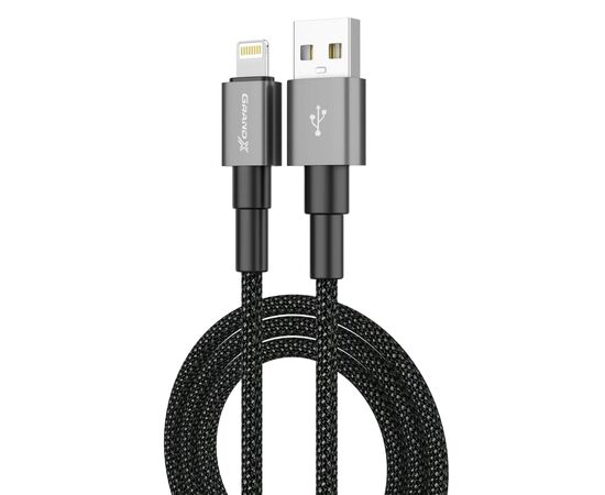 Дата кабель USB 2.0 AM to Lightning 1.0m 2.4A black Grand-X (PL-08B), зображення 2