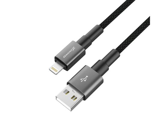 Дата кабель USB 2.0 AM to Lightning 1.0m 2.4A black Grand-X (PL-08B), зображення 3