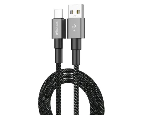 Дата кабель USB 2.0 AM to USB-C 1.0m 3A nylon black Grand-X (PC-08B), изображение 2