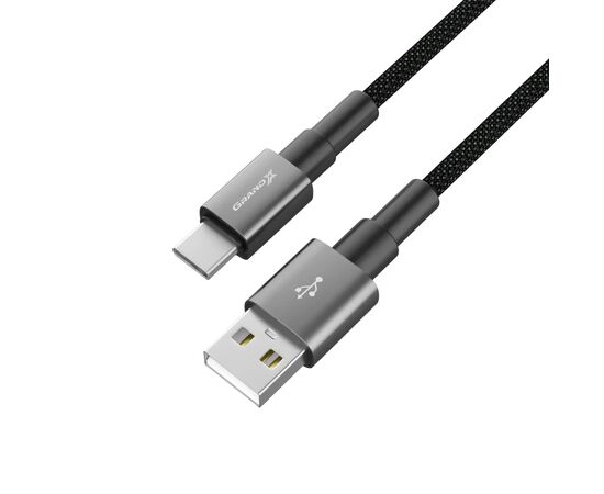 Дата кабель USB 2.0 AM to USB-C 1.0m 3A nylon black Grand-X (PC-08B), изображение 3