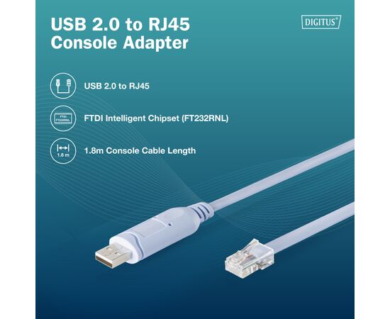 Дата кабель USB AM to RJ45 Ethernet 1.8m FT232RNL black Digitus (DA-70173), зображення 3