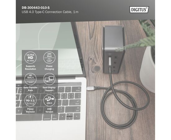 Дата кабель USB-C to USB-C 1.0m USB 4.0 black Digitus (DB-300443-010-S), изображение 7