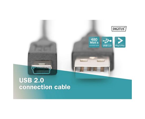 Дата кабель USB 2.0 AM to Mini 5P 3.0m black Digitus (AK-300130-030-S), изображение 4