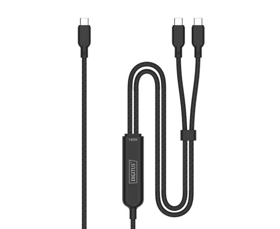 Дата кабель USB-C to 2xUSB-C 1.8m 140W black Digitus (AK-300170-018-S), изображение 3