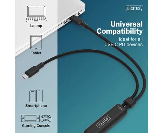 Дата кабель USB-C to 2xUSB-C 1.8m 140W black Digitus (AK-300170-018-S), изображение 5