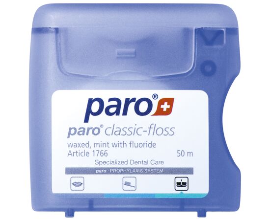 Зубна нитка Paro Swiss classic-floss вощена з м'ятою і фторидом 50 м (7610458017661)