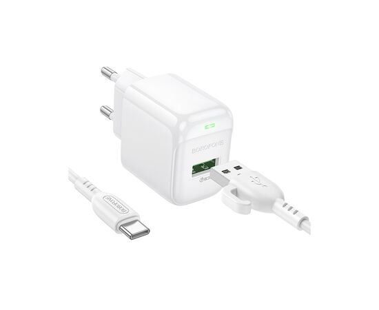 Зарядний пристрій BOROFONE 1xUSB QC3.0 18W + cable UAB-A to USB-C BAS42A white (6941991113802), зображення 2