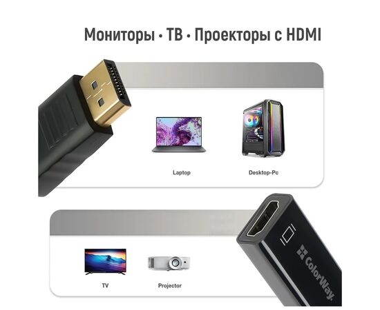 Перехідник HDMI F to DisplayPort M 4K30Hz black ColorWay (CW-AD-DPHD), зображення 10