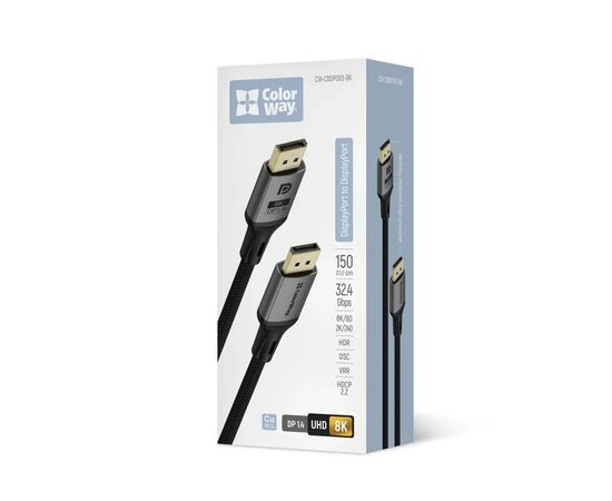 Кабель мультимедийный DisplayPort M to DisplayPort M 3.0m V1.4 8K black ColorWay (CW-CBDP094-BK), изображение 5