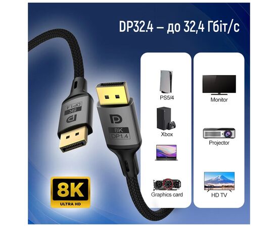 Кабель мультимедийный DisplayPort M to DisplayPort M 3.0m V1.4 8K black ColorWay (CW-CBDP094-BK), изображение 6
