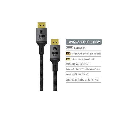 Кабель мультимедійний DisplayPort M to DisplayPort M 1.5m V2.1 16K black ColorWay (CW-CBDP091-BK), зображення 4