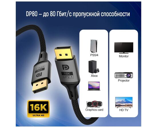 Кабель мультимедійний DisplayPort M to DisplayPort M 3.0m V2.1 16K black ColorWay (CW-CBDP092-BK), зображення 6