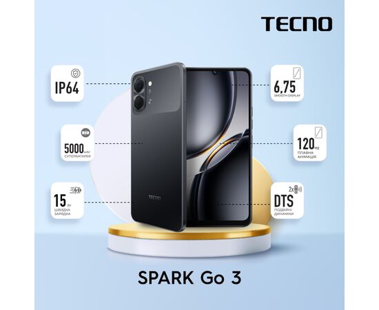 Мобильный телефон Tecno Spark Go 3 4/128Gb Ink Black (4894947105272), изображение 2