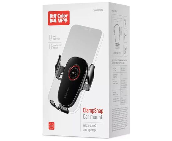 Універсальний автотримач ColorWay ClampSnap Holder Black (CW-CHMH19-BK), зображення 4