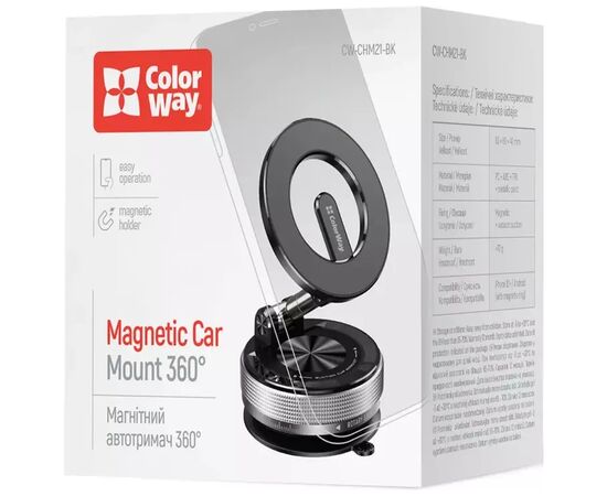 Универсальный автодержатель ColorWay MagSafe 360° Black (CW-CHM21-BK), изображение 4