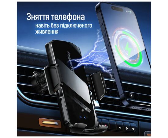 Универсальный автодержатель ColorWay FlameGrip, автозажим, Wireless Charger 15W Black (CW-CHAW070Q-BK), изображение 8