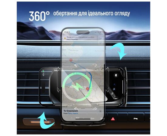 Универсальный автодержатель ColorWay FlameGrip, автозажим, Wireless Charger 15W Black (CW-CHAW070Q-BK), изображение 9