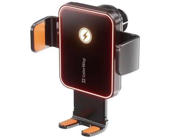 Універсальний автотримач ColorWay Ultra-mini. автозажим, Wireless Charger 15W Black (CW-CHAW069Q-BK)