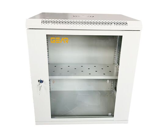 Шкаф настенный GEAR 12U 19" 600x600x600 мм, + полка 19", grey (GWMSN-12U-600-600G)