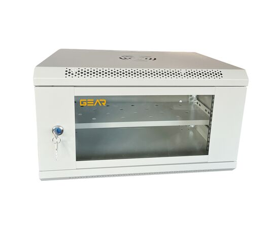 Шкаф настенный GEAR 6U 19" 600x450x350 мм, + полка 19", grey (GWMSN-6U-600-450G)