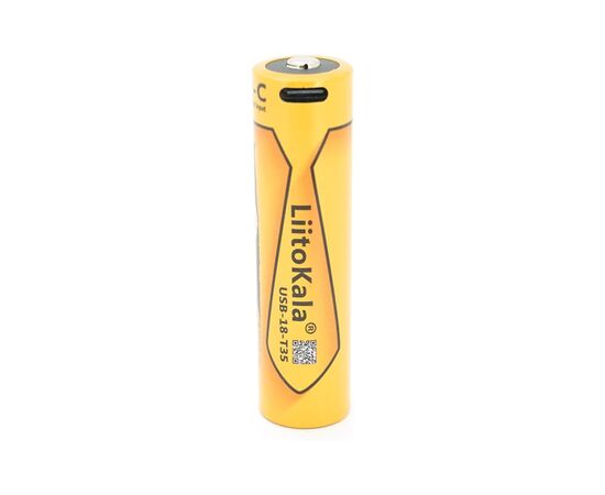 Аккумулятор 18650 3500mah (3400-3500mah), 3.7V(2.7-4.2V), Type-C, 72*18.6mm, Yellow Liitokala (USB-18-T35)