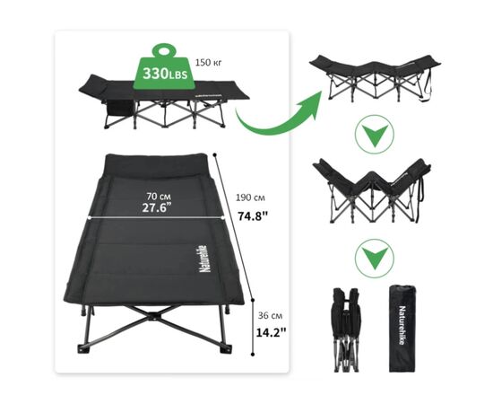 Розкладачка Naturehike CNK2300WS010, поліестер Oxford, чорна (6976507665209), зображення 2