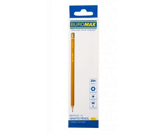 Олівець графітний Buromax Professional 2H без гумки Жовтий (BM.8545-12), зображення 2