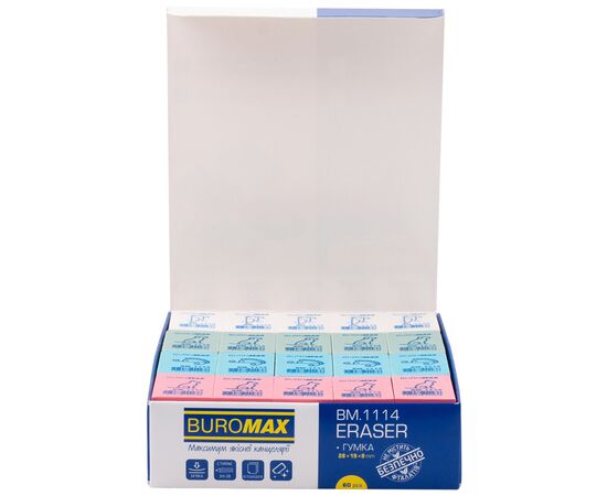 Гумка Buromax прямокутна, 28x19x9,2 мм синт.каучук асорті кольорів (BM.1114), зображення 2