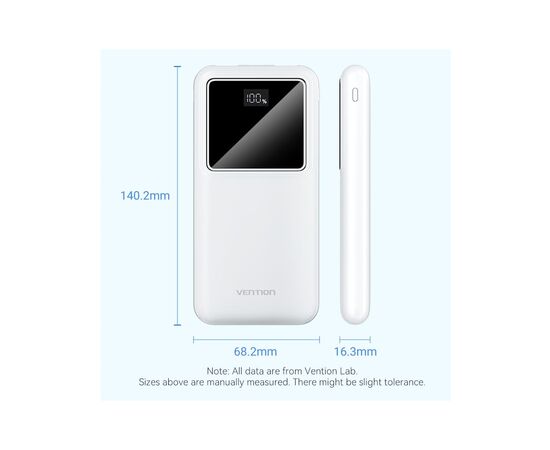 Батарея універсальна Vention 10000 mAh 22.5W Black LED Display Type (FHKB0), зображення 2