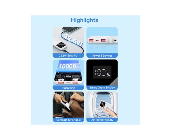 Батарея універсальна Vention 10000 mAh 22.5W Black LED Display Type (FHKB0), зображення 3