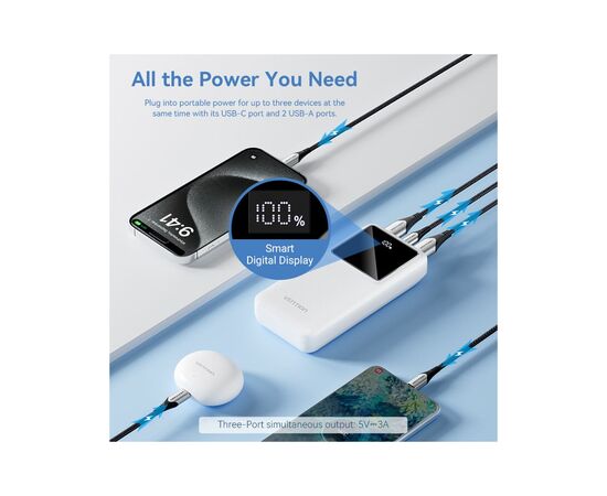 Батарея универсальная Vention 20000 mAh 22.5W Black LED Display Type (FHLB0), изображение 4