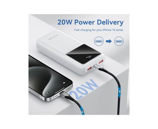 Батарея универсальная Vention 20000 mAh 22.5W Black LED Display Type (FHLB0), изображение 7