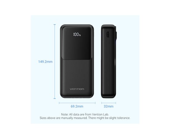 Батарея универсальная Vention 20000 mAh 22.5W with Built-in USB-C and Lightning Cables (FHPB0), изображение 2
