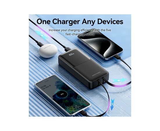 Батарея универсальная Vention 20000 mAh 22.5W with Built-in USB-C and Lightning Cables (FHPB0), изображение 7