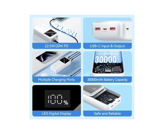 Батарея універсальна Vention 30000 mAh 22.5W Black LED Display Type (FHMB0), зображення 4