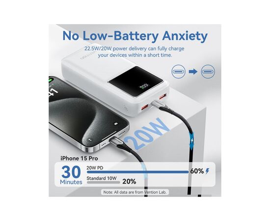 Батарея універсальна Vention 30000 mAh 22.5W Black LED Display Type (FHMB0), зображення 9