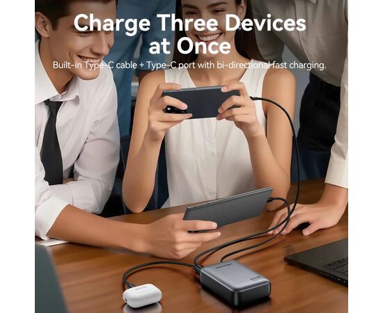 Батарея универсальная Vention 20000 mAh 45W Mini with Built-in USB-C Cable Gray (FHGH0), изображение 7