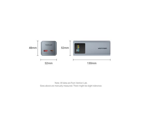 Батарея універсальна Vention 20000 mAh 100W Gray TFT Display Type (FKCH0), зображення 2