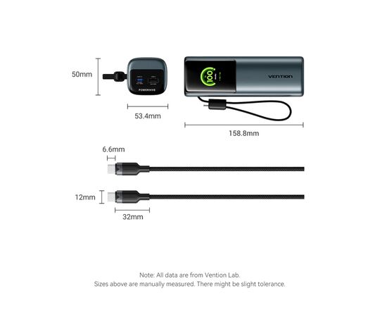 Батарея универсальная Vention 20000 mAh 165W Gray TFT Display Type (FKFH0), изображение 3