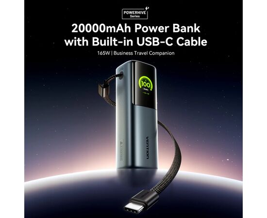 Батарея универсальная Vention 20000 mAh 165W Gray TFT Display Type (FKFH0), изображение 4