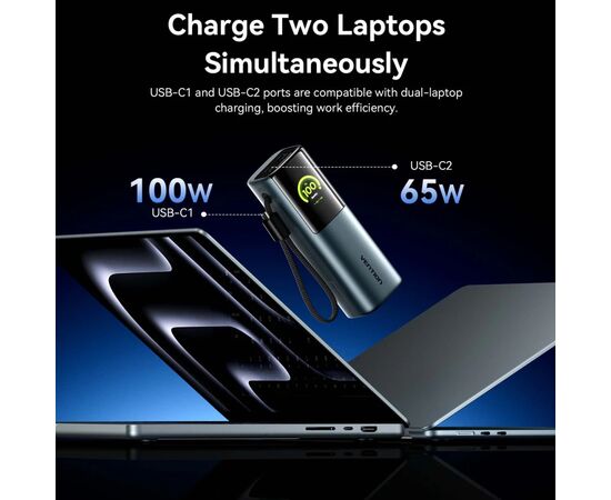Батарея универсальная Vention 20000 mAh 165W Gray TFT Display Type (FKFH0), изображение 8