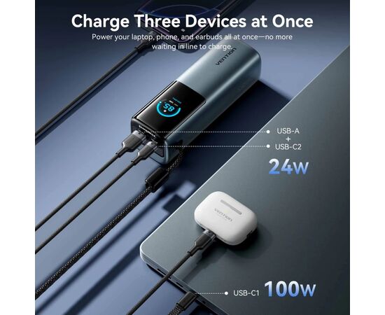 Батарея универсальная Vention 20000 mAh 165W Gray TFT Display Type (FKFH0), изображение 9