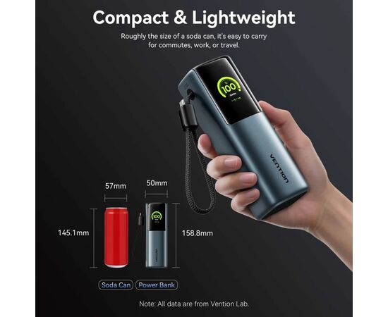 Батарея універсальна Vention 27000 mAh 200W Gray TFT Display Type (FKGH0), зображення 12