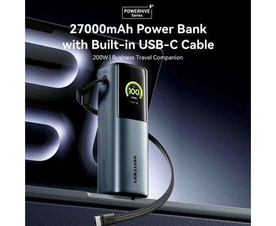 Батарея універсальна Vention 27000 mAh 200W Gray TFT Display Type (FKGH0), зображення 3