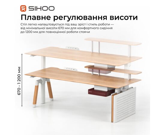 Комп'ютерний стіл Sihoo з електрорегулюванням висоти D07 1.6m Maple/White (D07B-102/D07J-102-AB), зображення 4